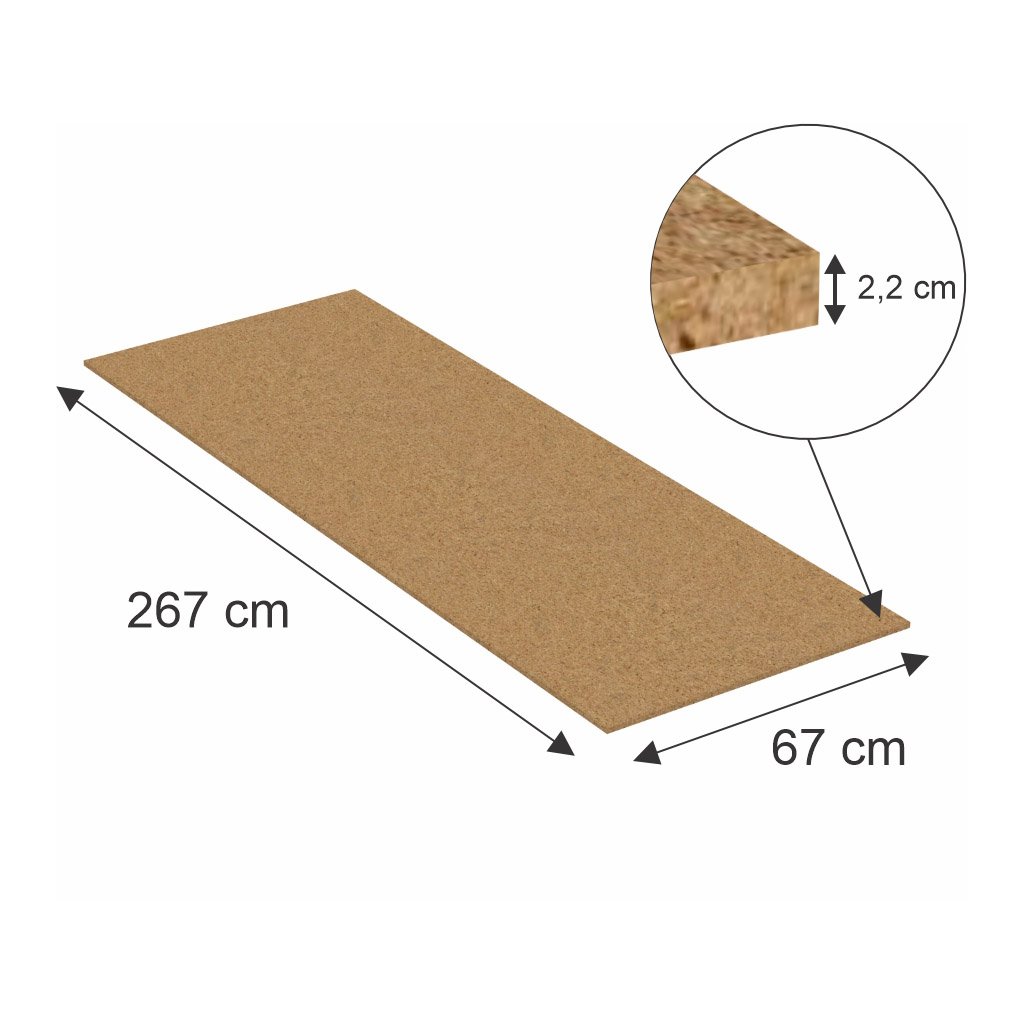 Piano in truciolare per scaffale 267x67 cm spessore 2,2 cm