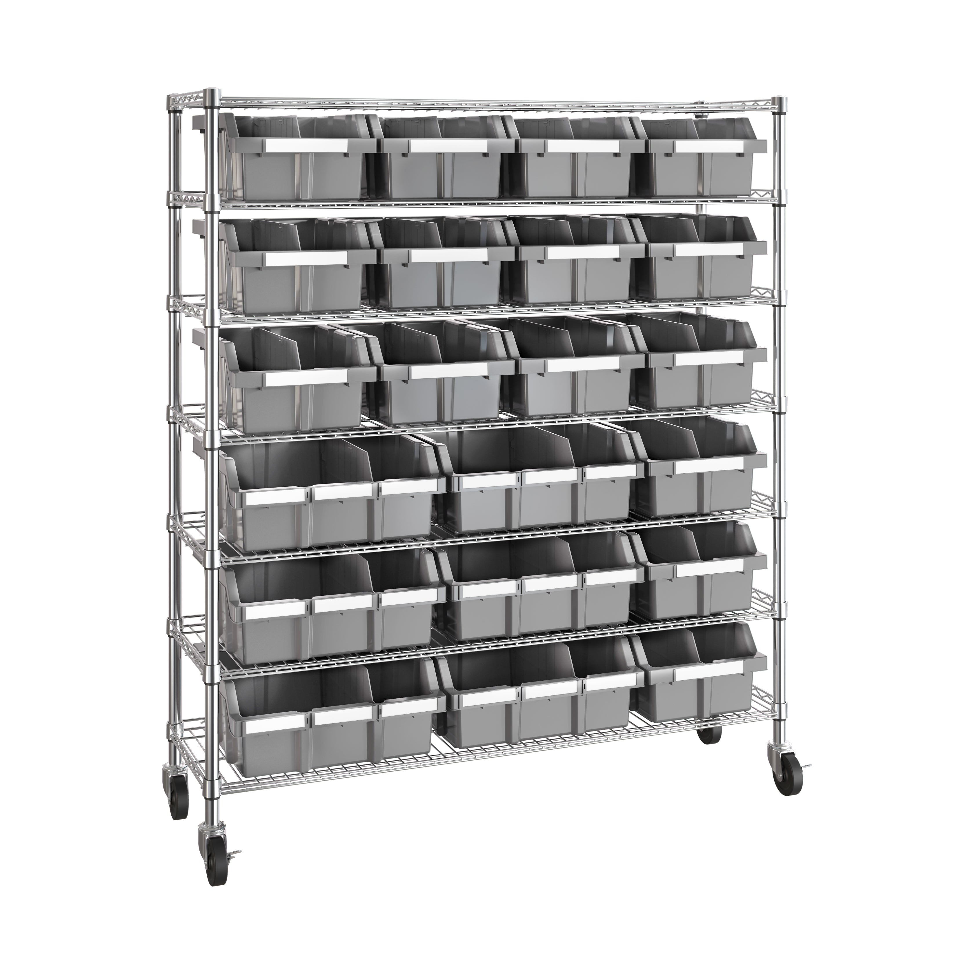 Seville Classics scaffale 7 ripiani 21 box ruote 48x14 grigio