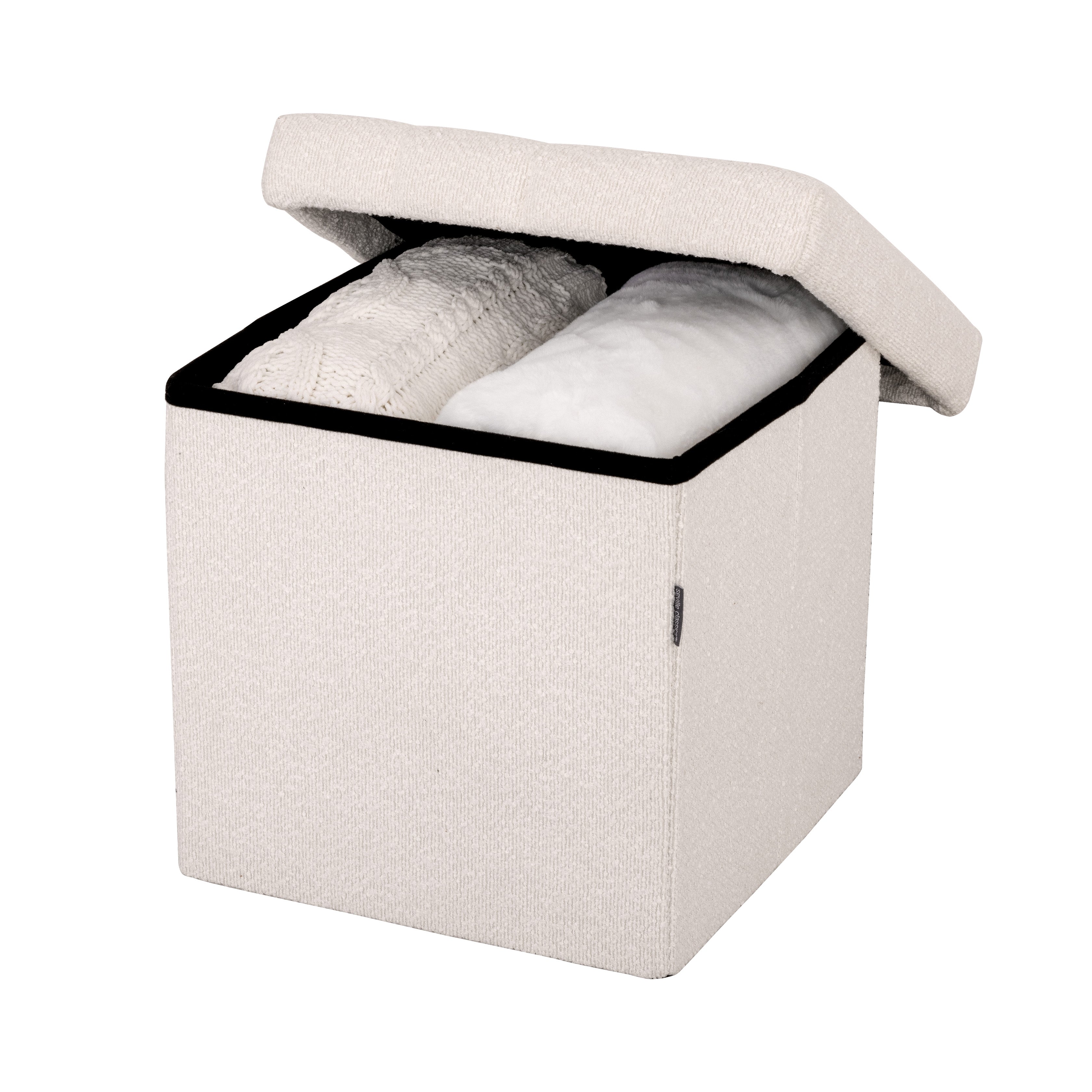 Seville Classics Pouf Contenitore Tondo Bianco Bouclé
