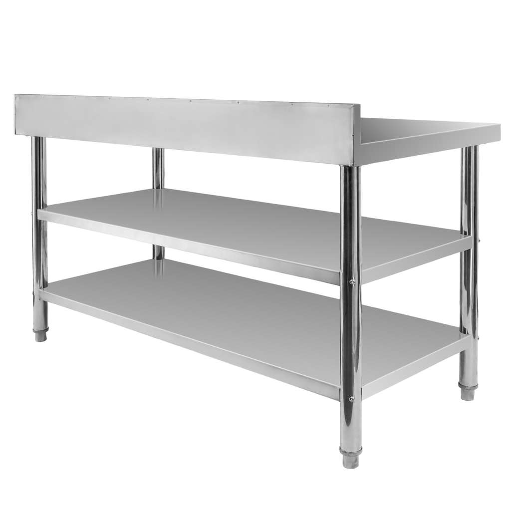 Mega-M X Standard 150x60x85 cm tavolo inox a muro 2 ripiani