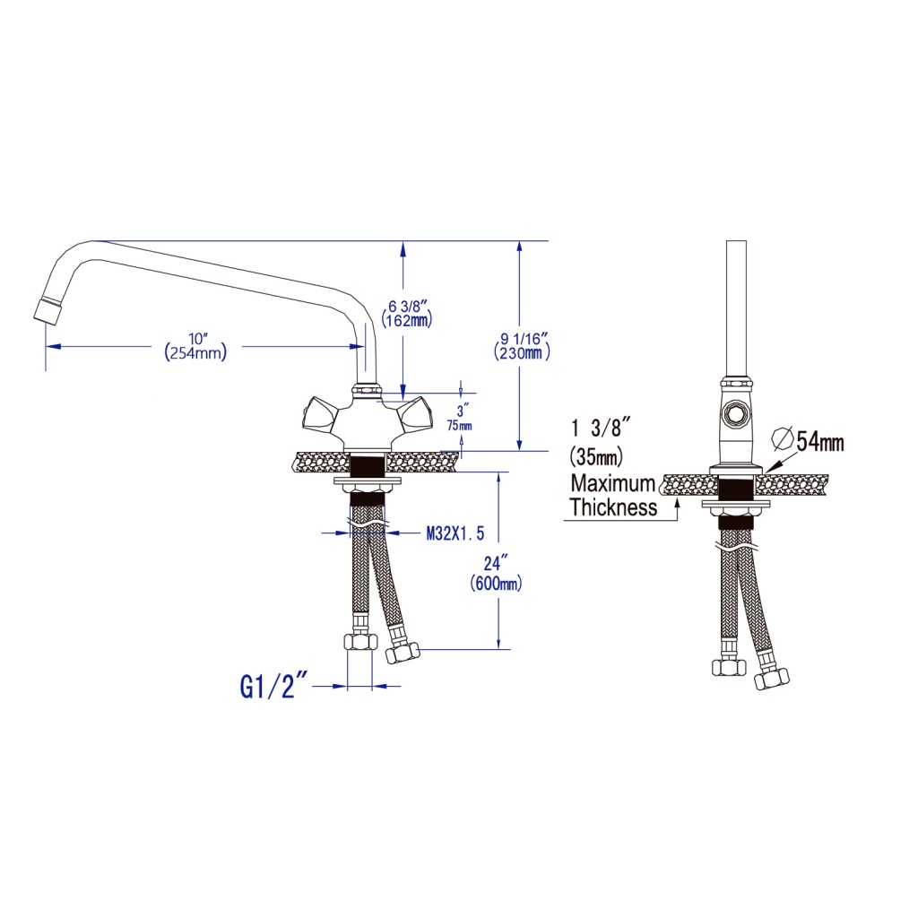 Mega-M 25,4 cm Rubinetto Lavabo Gastronomia Ottone