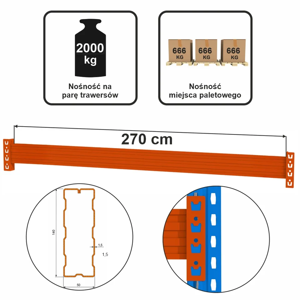 Mega-M XR Traversa Scaffale L270 cm 2000 kg Arancione
