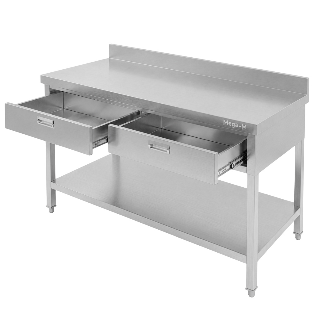 Mega-M X tavolo inox 120x70x85 cm 2 cassetti