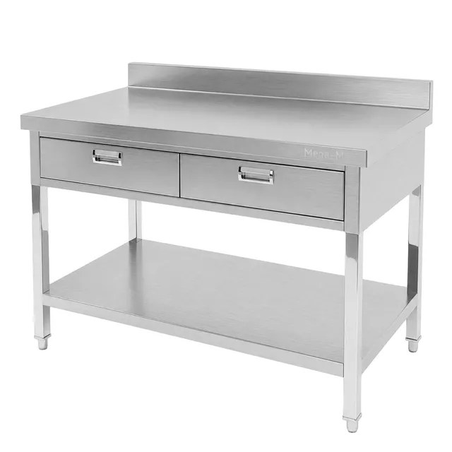 Mega-M X tavolo inox 100x70x85 cm 2 cassetti ripiano