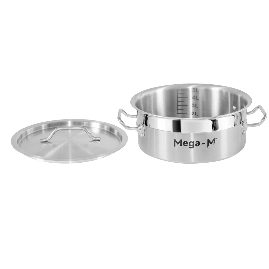 Mega-M PRO pentola bassa acciaio 5 L 25x11 cm con coperchio