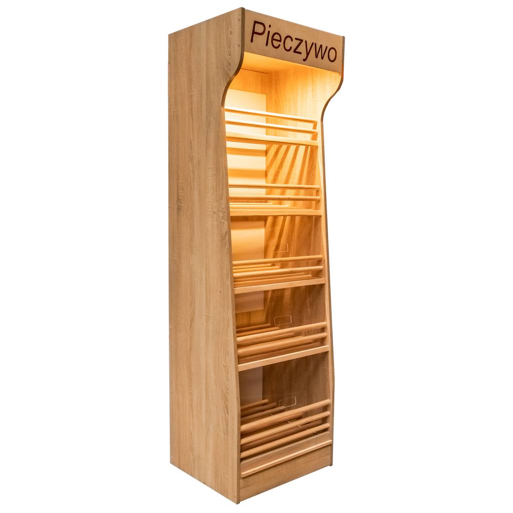 Espositore pane scaffale panetteria H-200 L-60 plexi LED rovere
