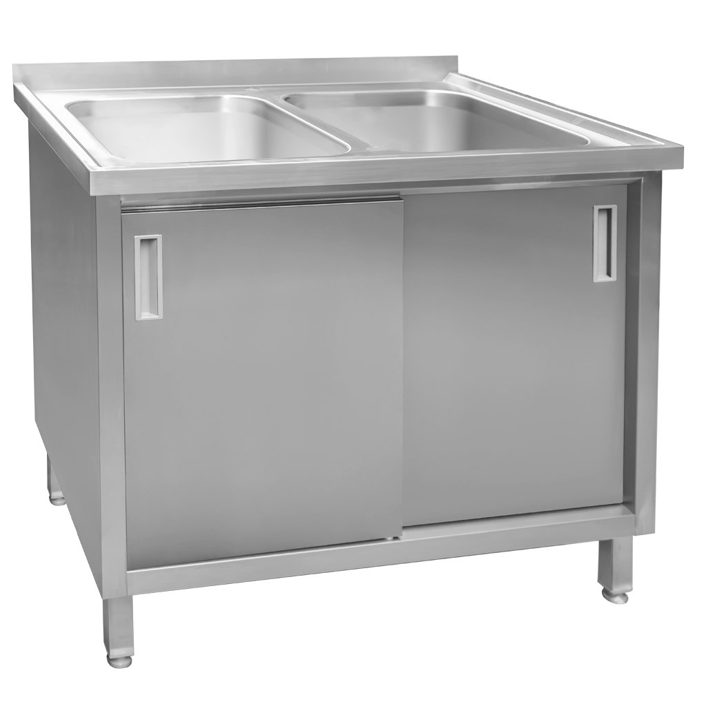 Mega-M 100x70x85 lavello gastronomico 2 vasche inox con armadio