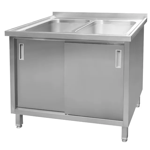 Mega-M 100x70x85 lavello gastronomico 2 vasche inox con armadio