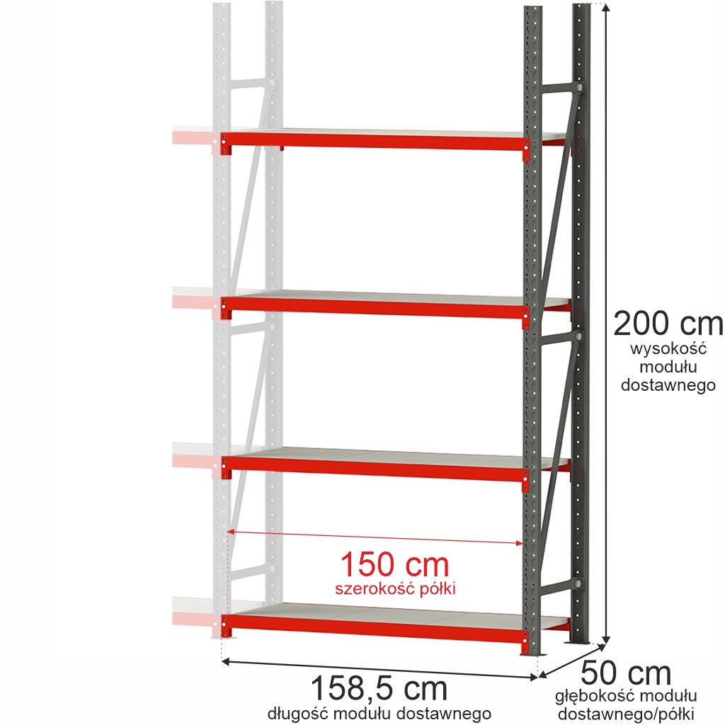 Mega-M Fortis scaffale metallo 4 ripiani 200x158,5x50 aggiuntivo