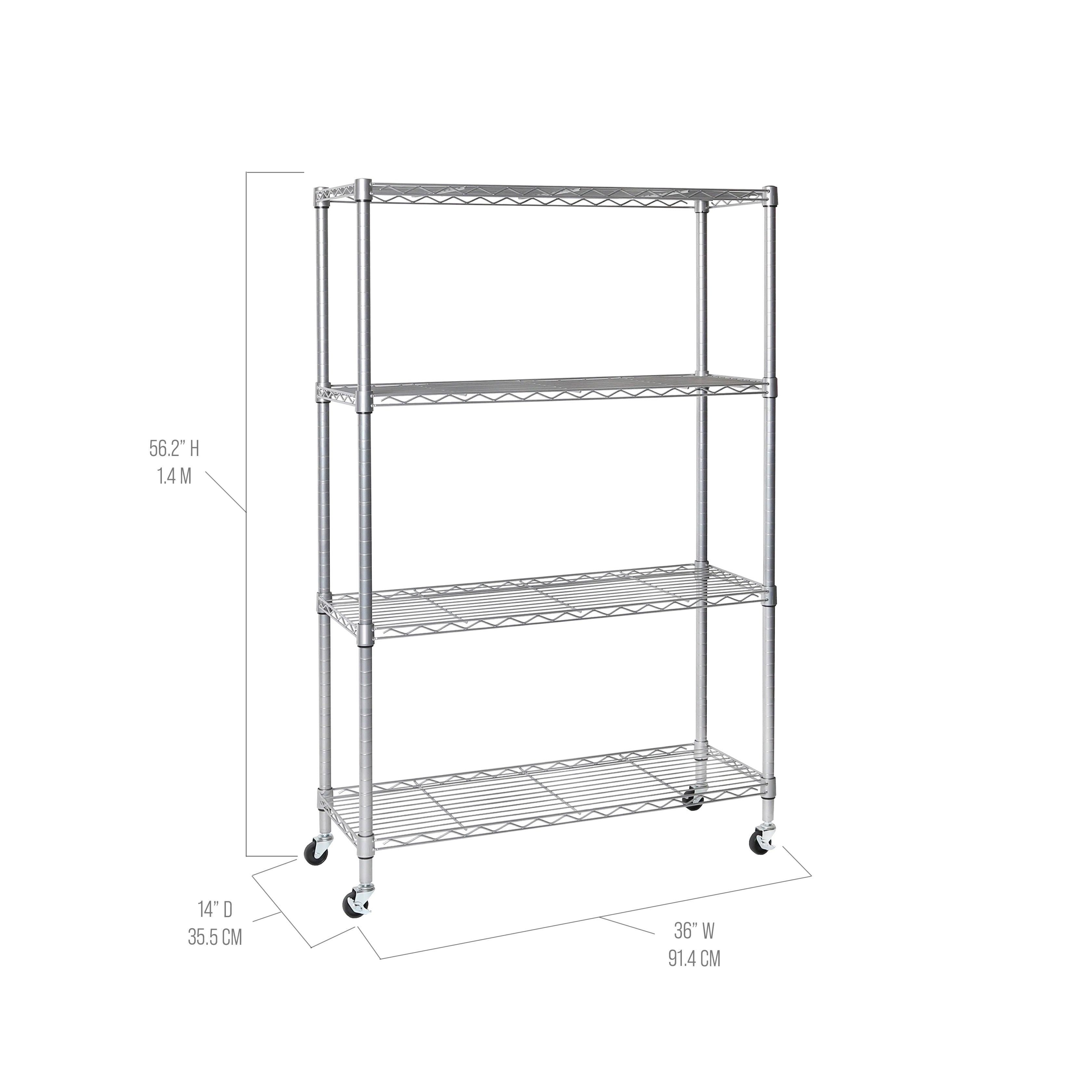 Seville Classics Scaffale Acciaio 4 Ripiani Argento con Ruote