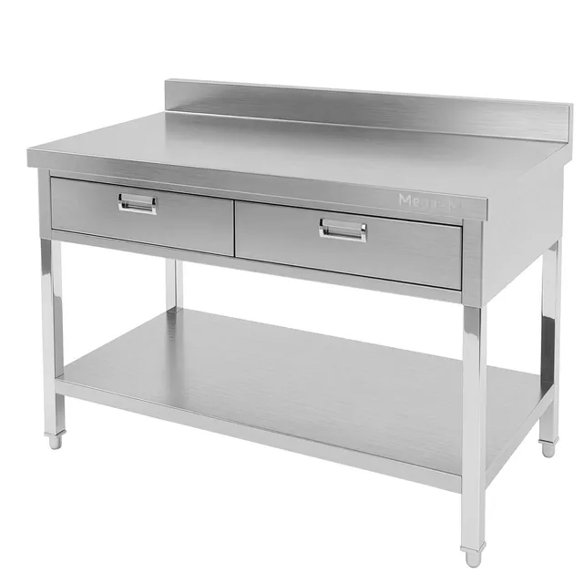 Mega-M X tavolo acciaio 120x60x85 parete 2 cassetti ripiano