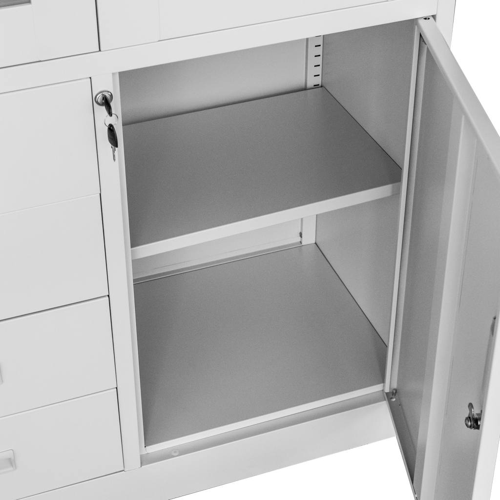 Mega-M Wenus armadio ufficio metallo vetro 90x40x185 grigio
