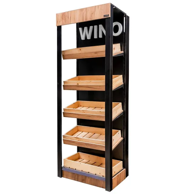 Mega-M Espositore vino H205x86,5 cm nero rovere LED