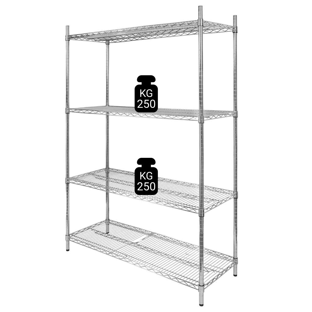 Mega-M Scaffale filo cromato 120x45x180 cm 4 ripiani