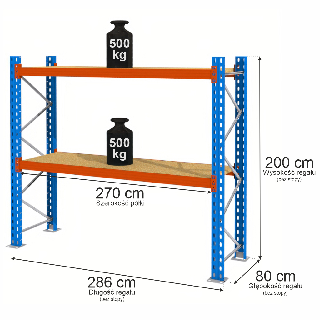 Mega-M XR scaffale magazzino 200x286x80 cm 2 ripiani 500 kg