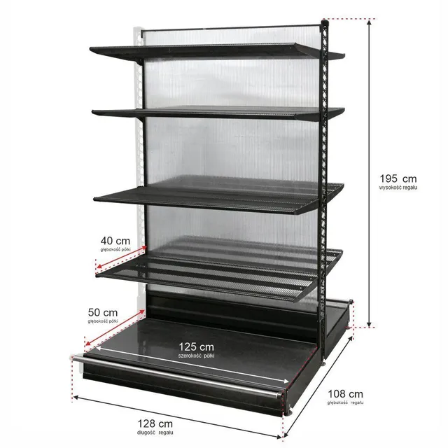 Wanzl H-195 L-128 scaffale negozio bifacciale 8 ripiani modulo