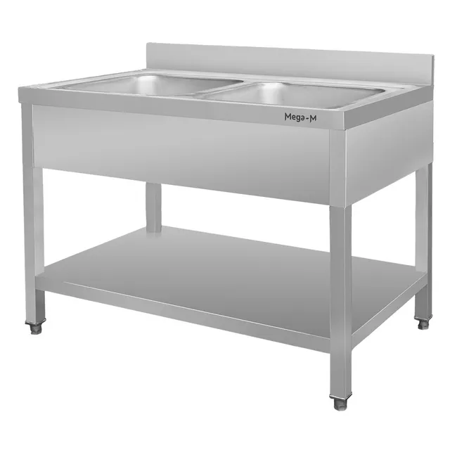 Mega-M Lavello 2 Vasche 120x70x85 Inox con Alzatina
