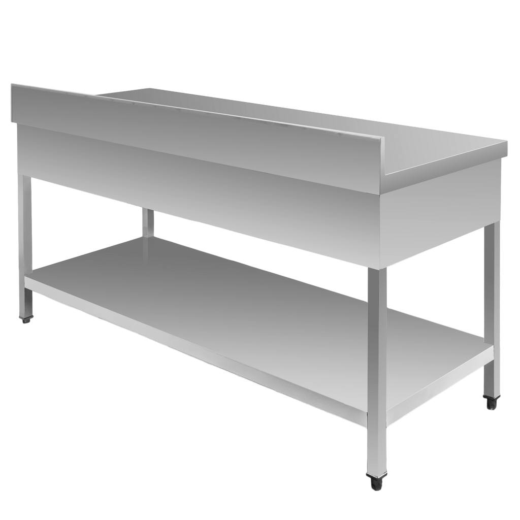 Mega-M tavolo inox a muro 150x70x85 cm con ripiano e 3 cassetti