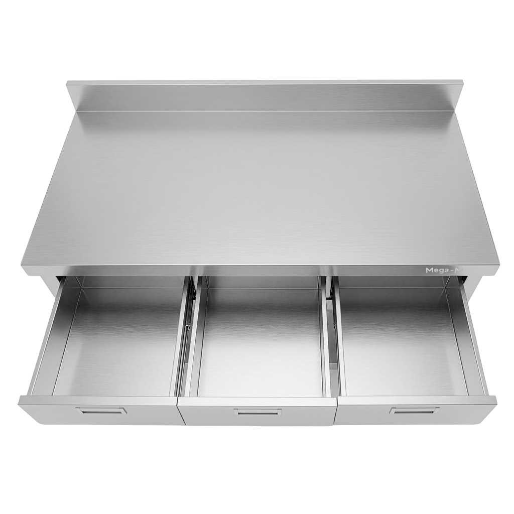 Mega-M X 120x60x85 Tavolo Inox a Parete con 3 Cassetti