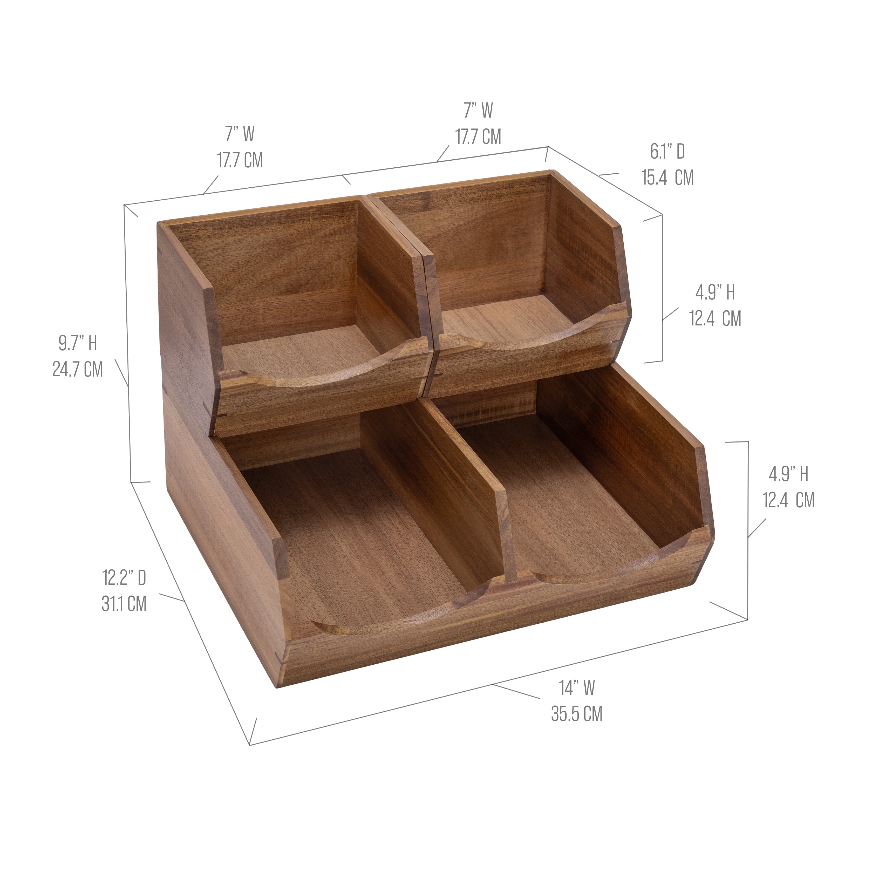 Seville Classics Set 3 Organizer Acacia Impilabili Legno