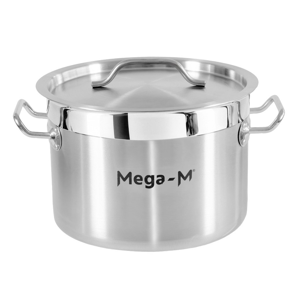 Mega-M PRO Pentola Bassa Inox 8L 28x13 cm con Coperchio