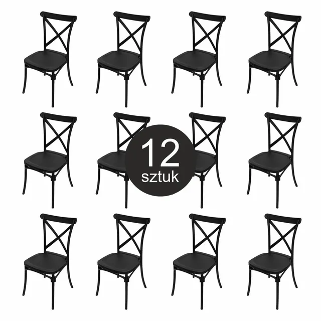 Furvero Boho sedia banchetto PP nera cuscino set 12 pezzi X-back