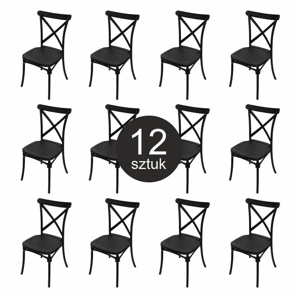 Furvero Boho sedia banchetto PP nera cuscino set 12 pezzi X-back