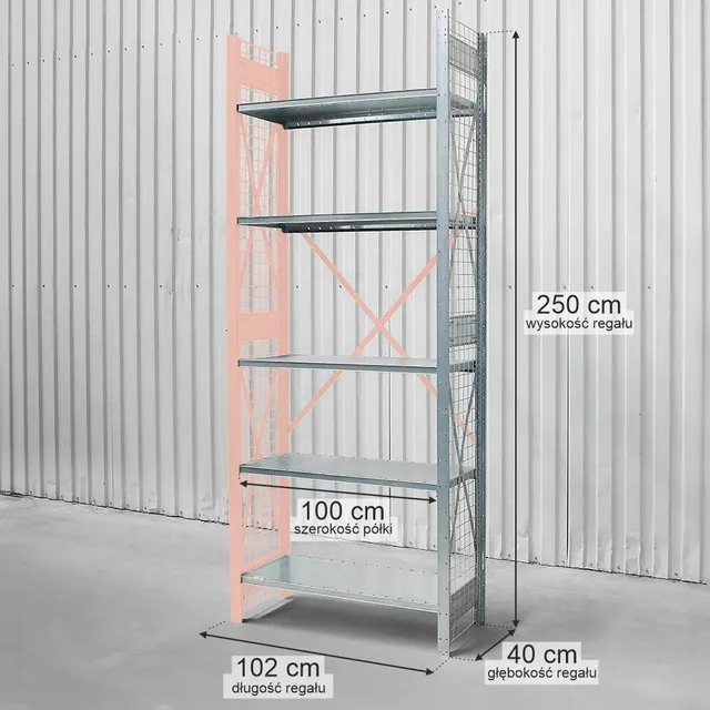 Dexion scaffale magazzino 250x102x40 aggiuntivo 5 ripiani rete