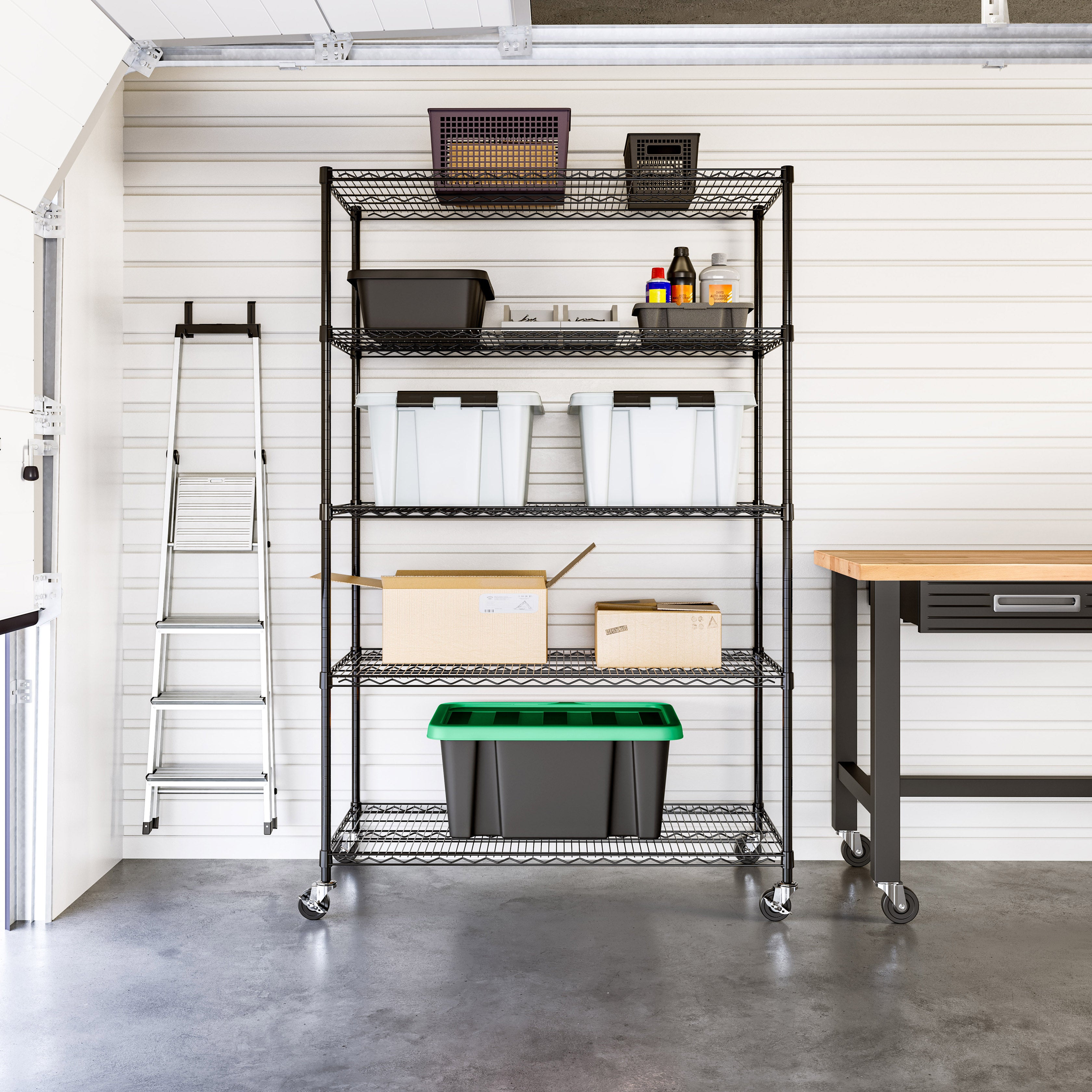 Seville Classics UltraDurable Scaffale 5 Ripiani Nero 122 cm