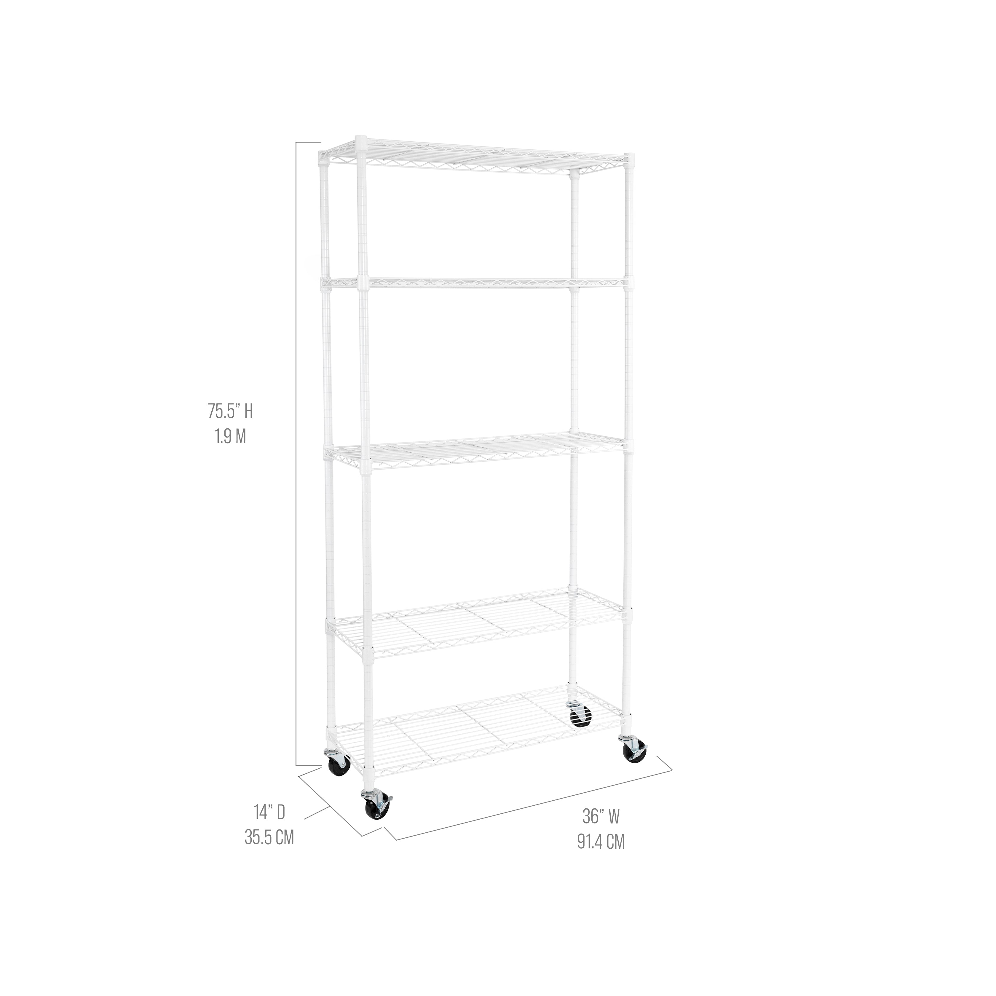 Seville Classics Scaffale Filo Acciaio 5 Ripiani Bianco 91x36 cm