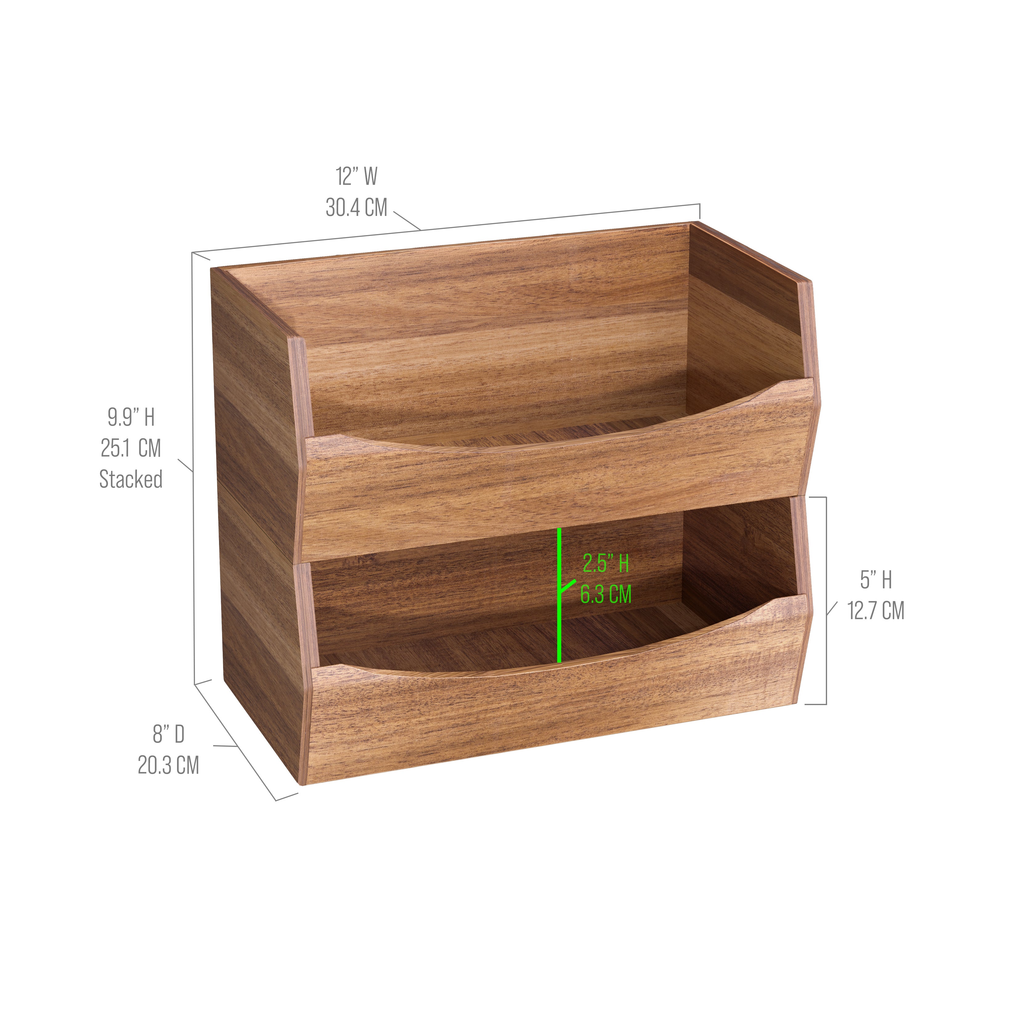 Seville Classics contenitori acacia impilabili 30 cm 2 pezzi