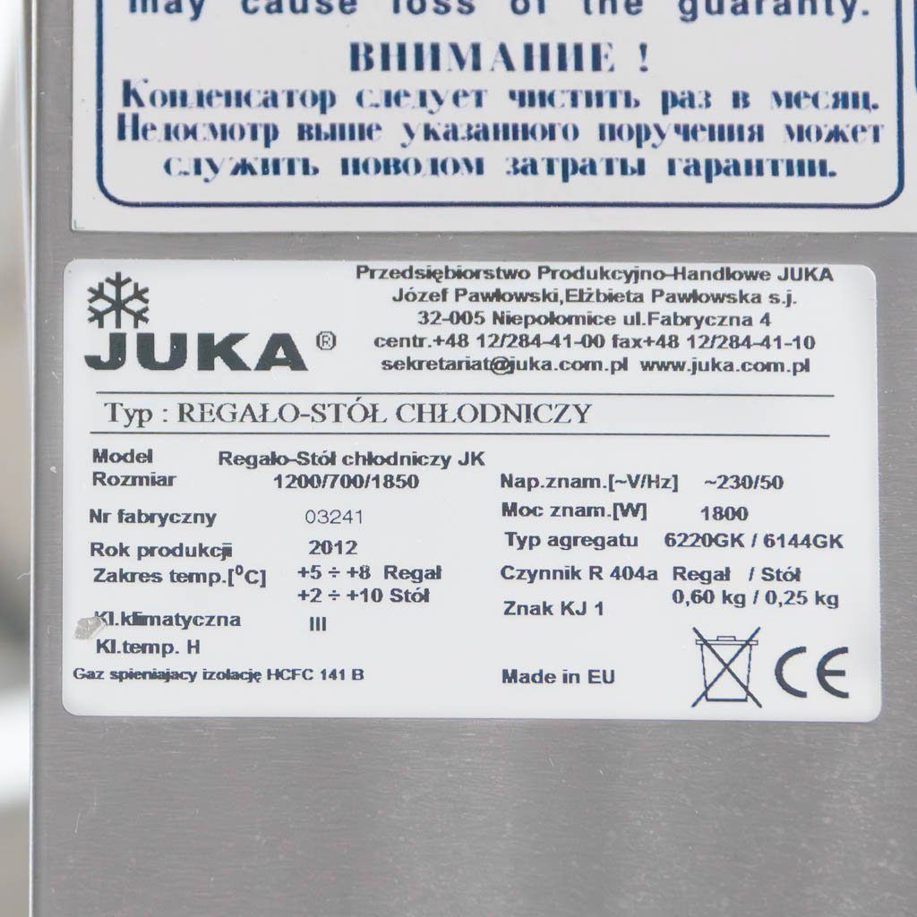 Juka 120x70x185 tavolo frigo scaffale inox gastronomia