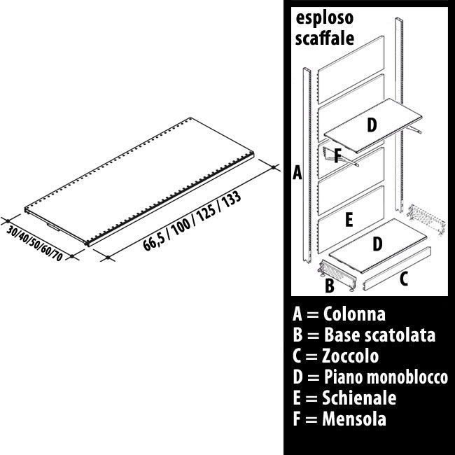 Agosistem 133 piano monoblocco bianco per scaffale supermercato