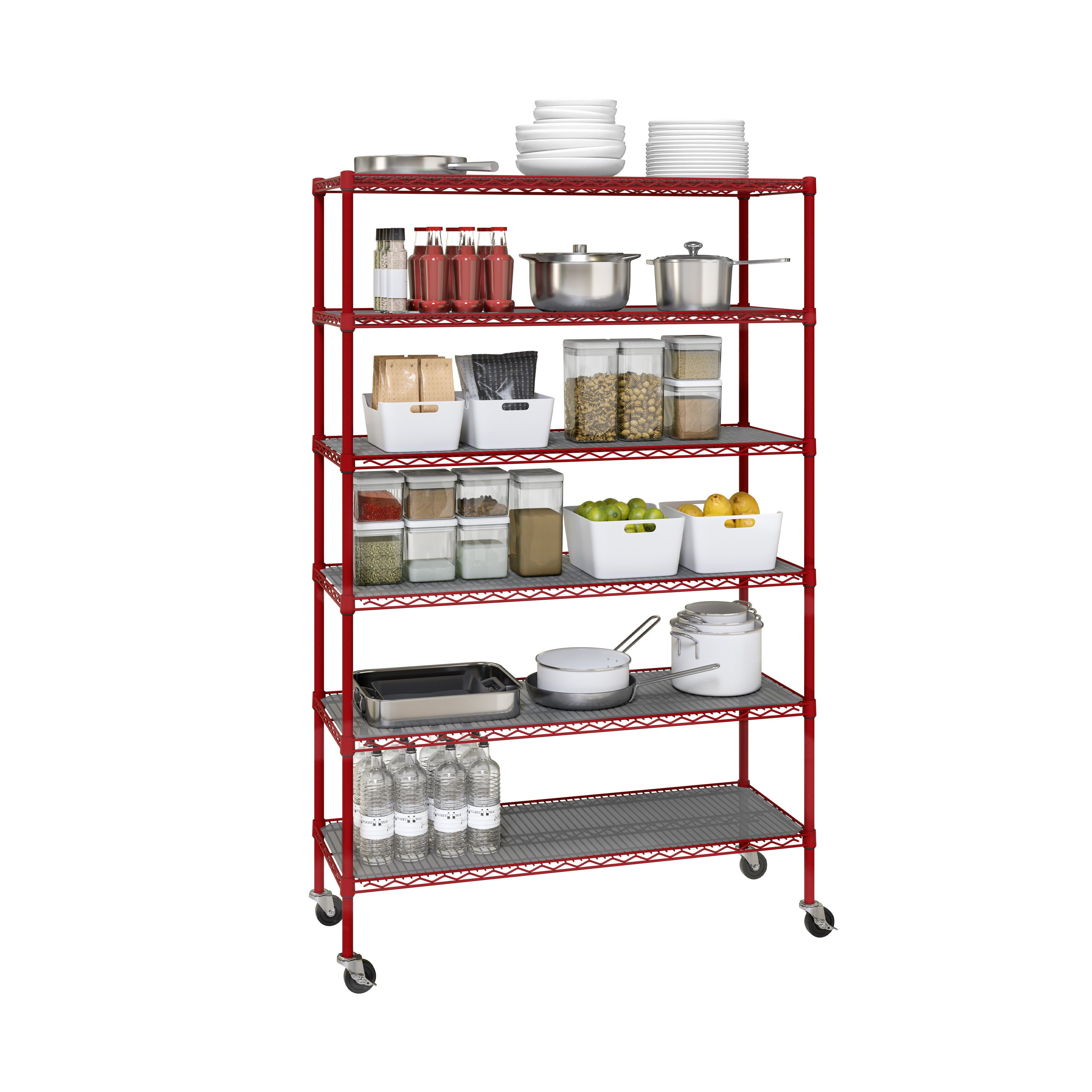 Seville Classics UltraDurable Scaffale Acciaio 6 Ripiani Rosso con Ruote