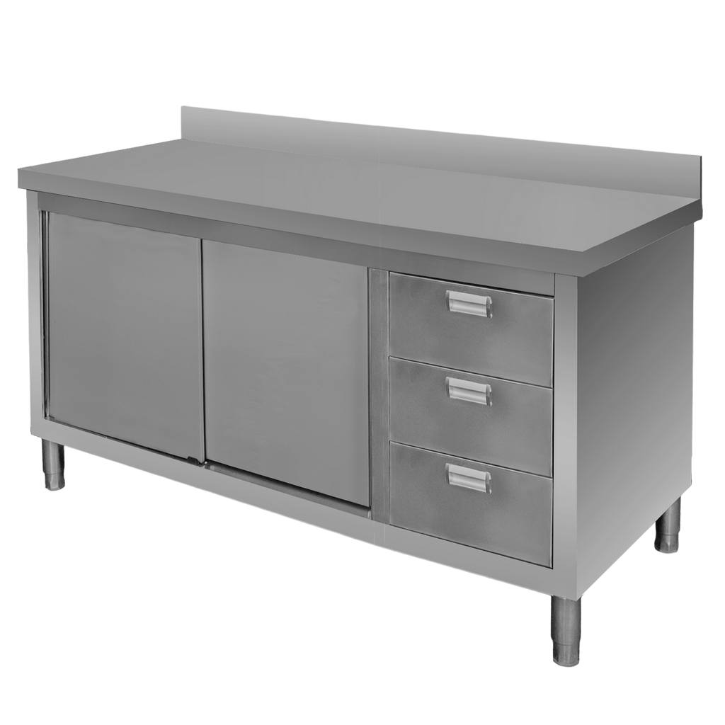 Mega-M Tavolo Inox 140x60x85 Armadio 3 Cassetti