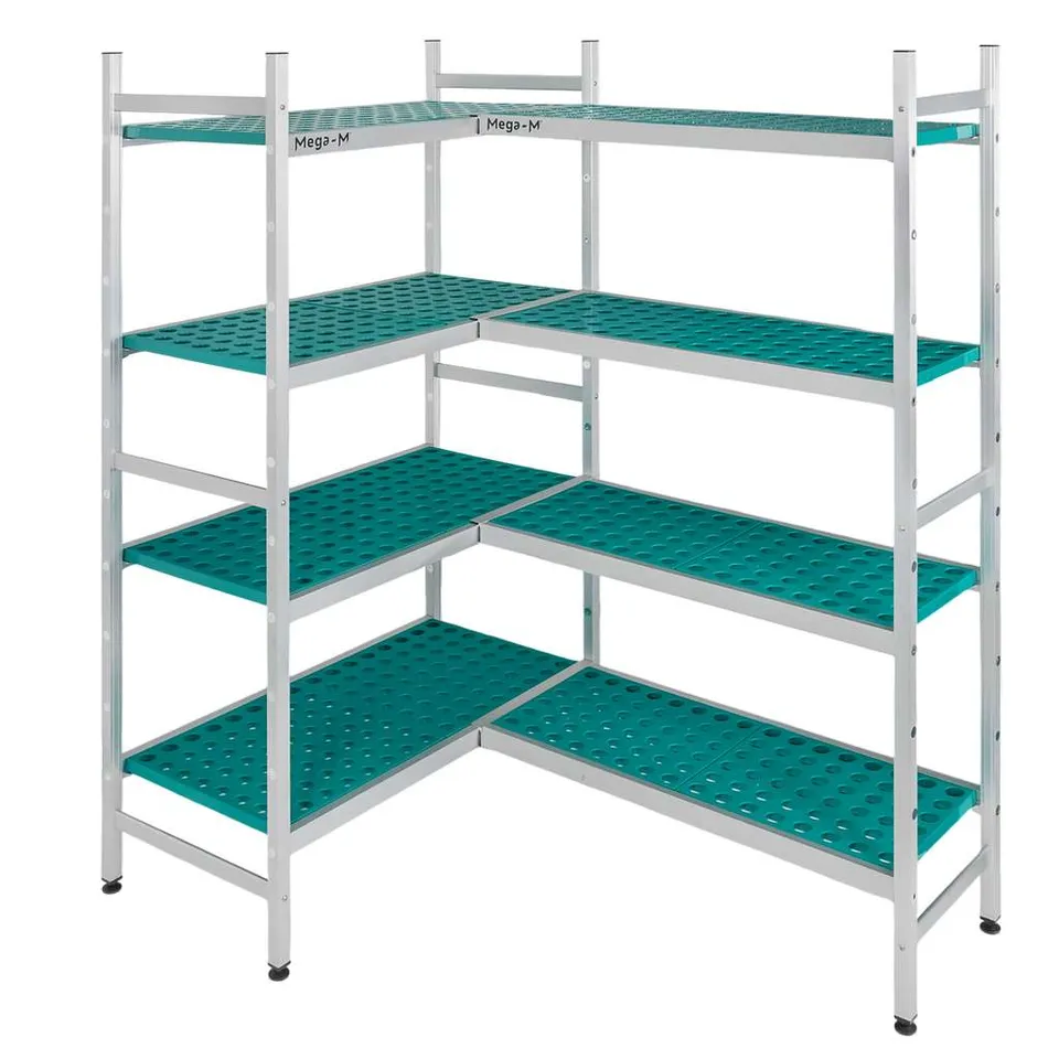Mega-M Alufri Scaffale Angolare Alluminio 4 Ripiani PP 167x120 cm