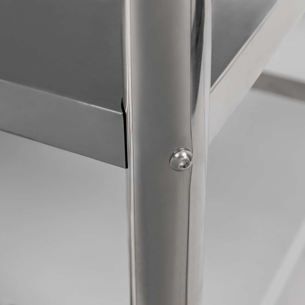Mega-M X Standard 150x60x85 cm tavolo inox a muro 2 ripiani