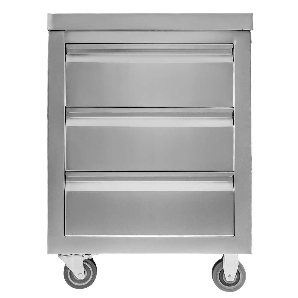 Mega-M tavolo inox mobile 60x60x85 cm 3 cassetti ruote