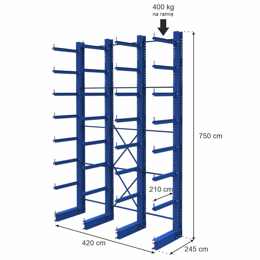 Stow scaffale cantilever monofronte H 750 cm 4 campate