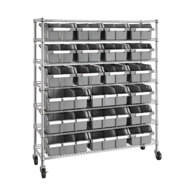 Seville Classics scaffale 7 ripiani 21 box ruote 48x14 grigio