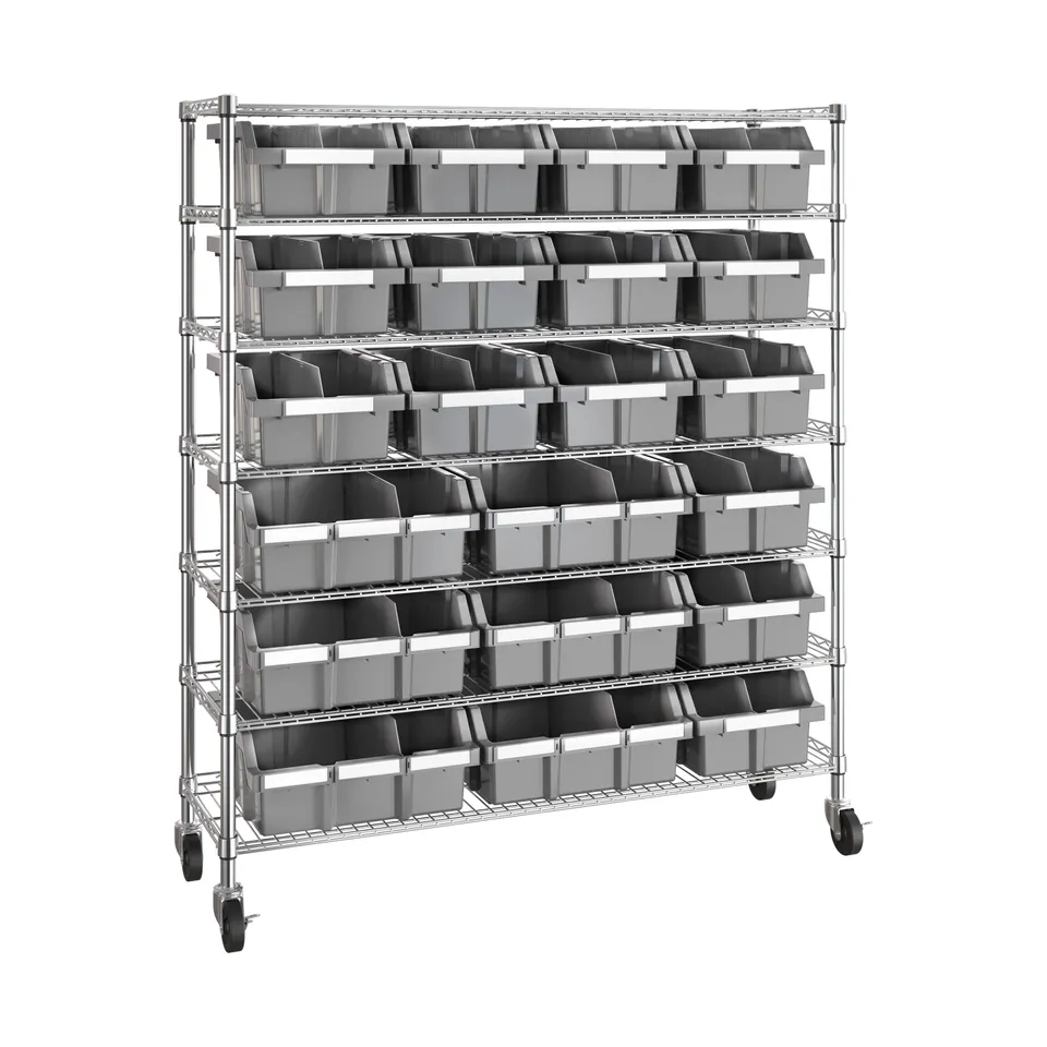 Seville Classics scaffale 7 ripiani 21 box ruote 48x14 grigio
