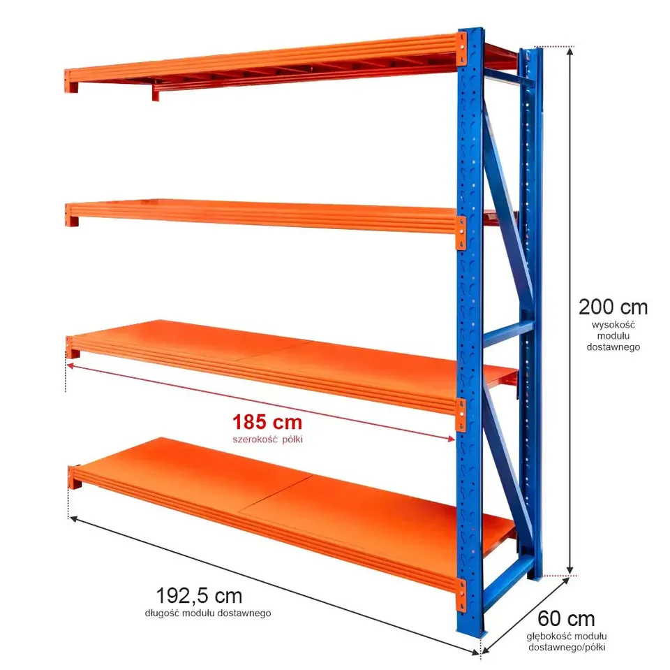 Mega-M Fortis Light Scaffale 4 ripiani 200x192,5x60 modulo aggiuntivo
