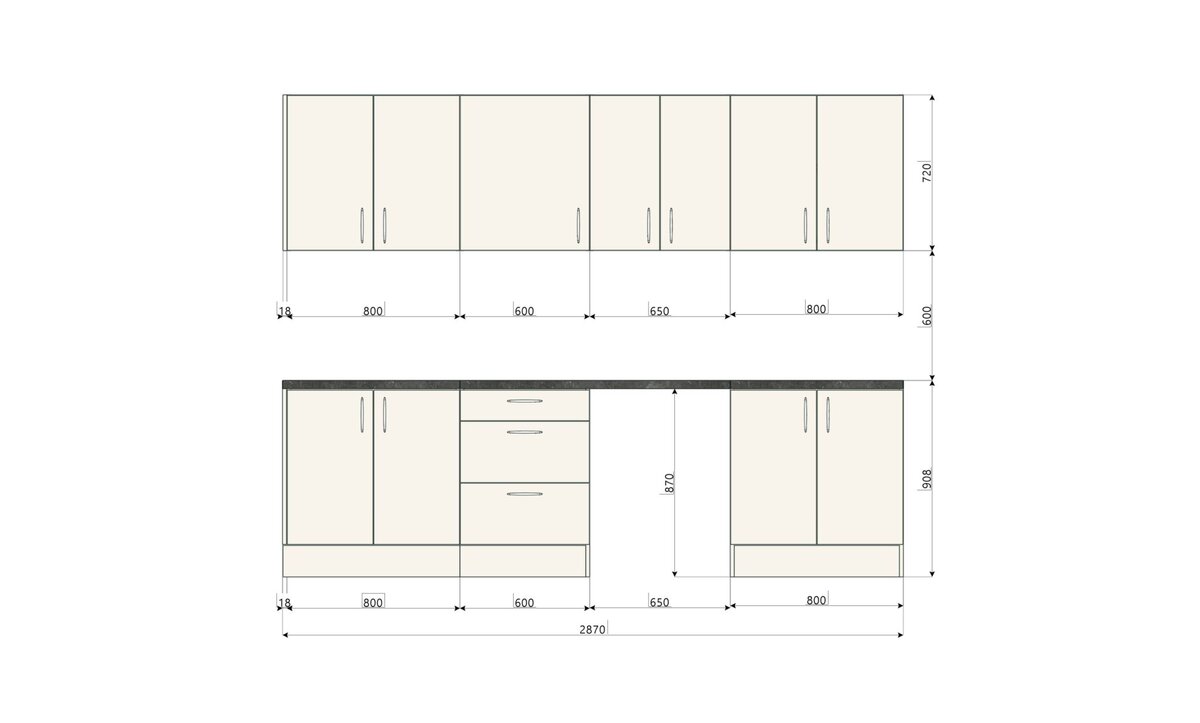 Mega-M L-287 G-60 H-91 cucina componibile grigia