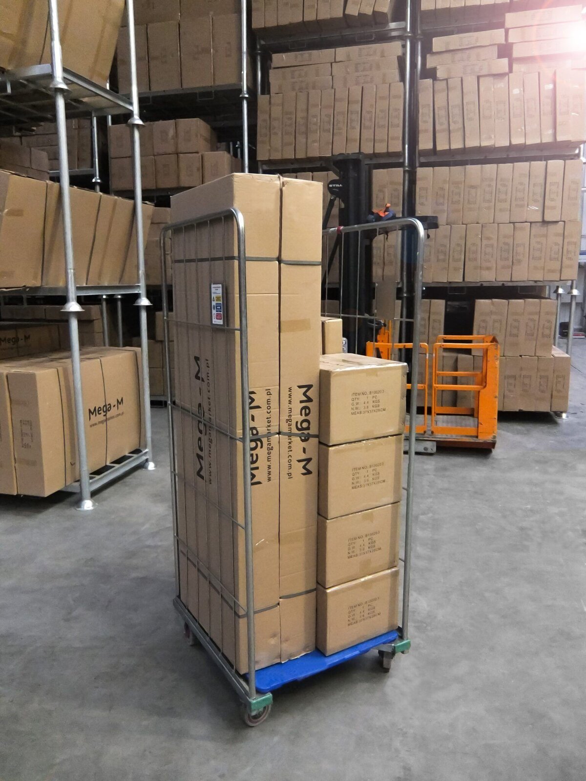 Roll container a gabbia blu pieghevole base plastica