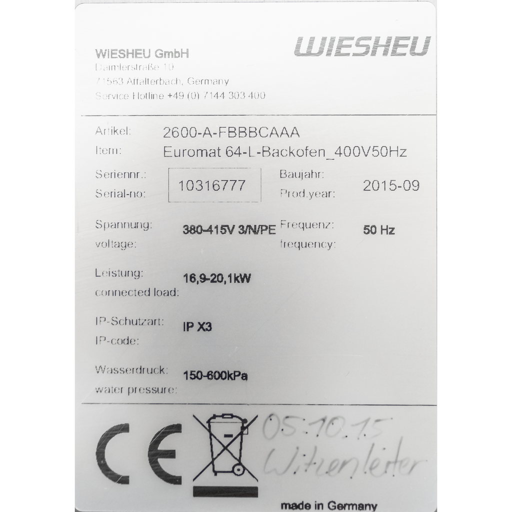 WIESHEU Euromat 64L forno a convezione vapore con base carrello