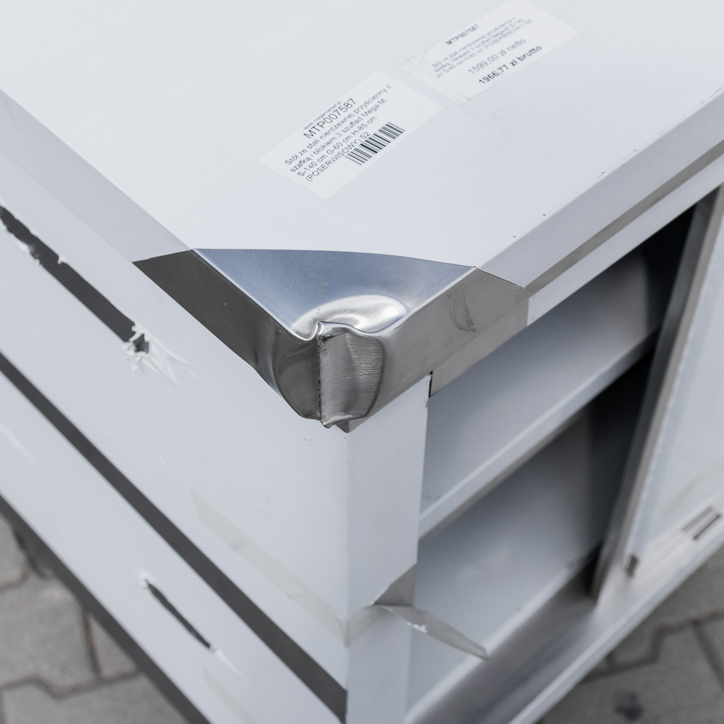 Mega-M tavolo inox 140x60x85 con armadio e 3 cassetti