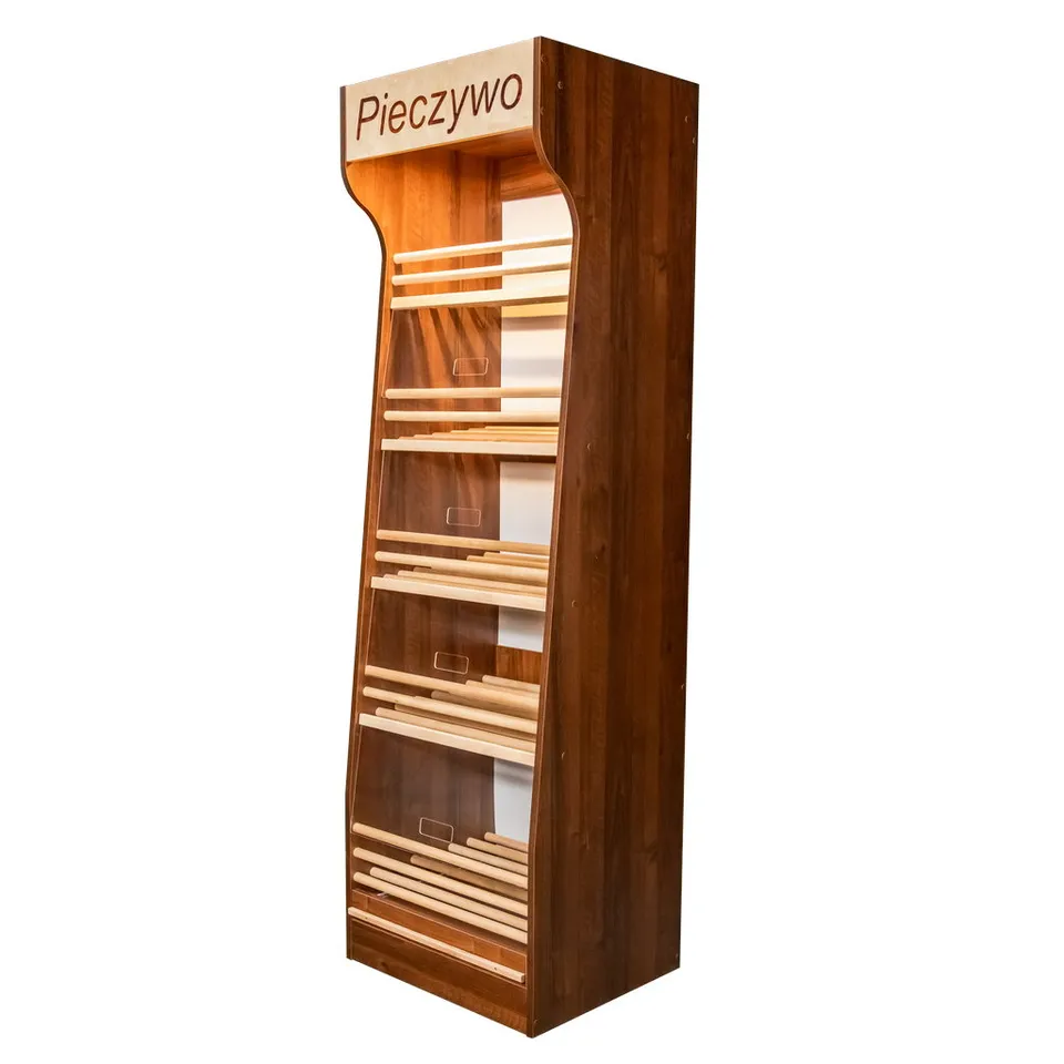 Espositore pane 200x60x50 cm noce plexiglass LED 4 ripiani