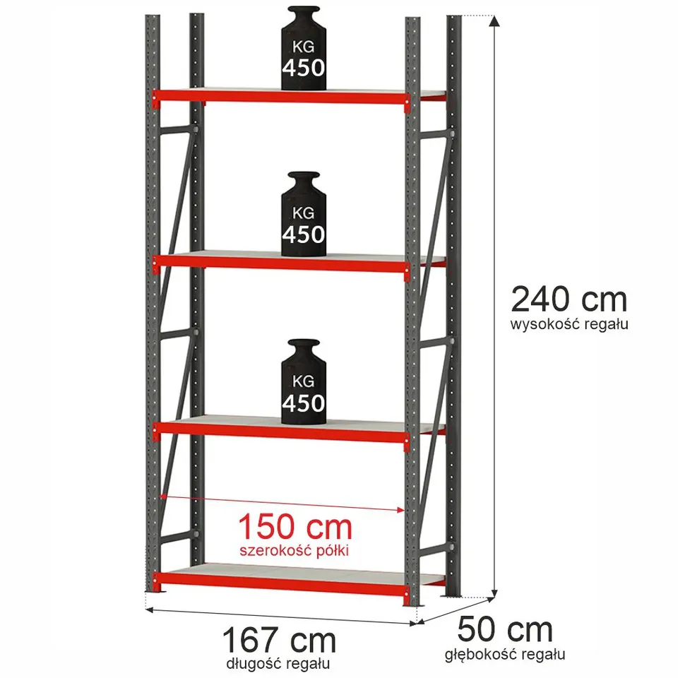 Mega-M Fortis scaffale metallo 240x167x50 4 ripiani