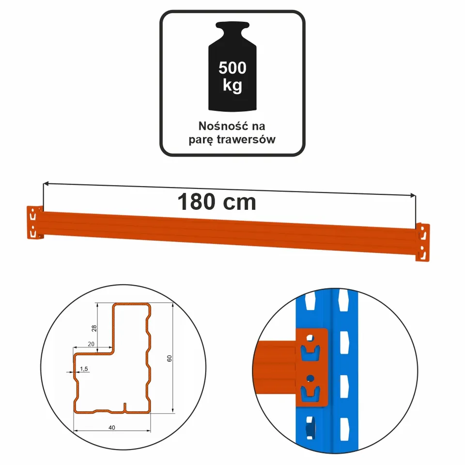 Mega-M XR Traversa Scaffale 180 cm Arancione Portata 500 kg