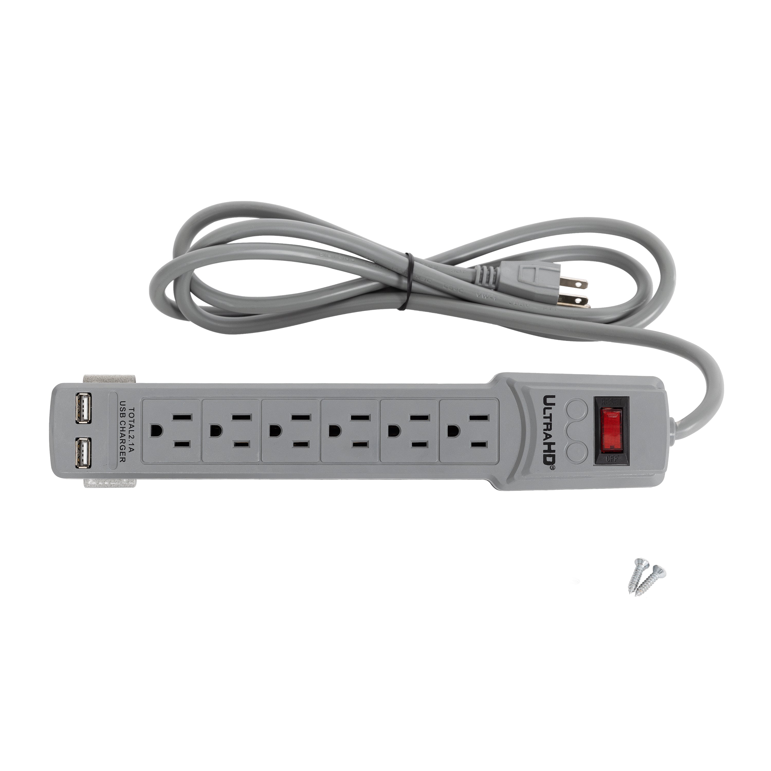 Seville Classics UltraHD Ciabatta 6 Prese 2 USB con Staffa